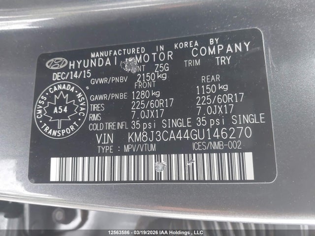 Aukcja sprzedaży 2016 Hyundai Tucson Premium, vin: KM8J3CA44GU146270, numer aukcji: 12563586