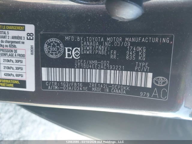 2010 Toyota Corolla S/le/xle მანქანა იყიდება აუქციონზე, vin: 2T1BU4EE2AC193221, აუქციონის ნომერი: 12563595