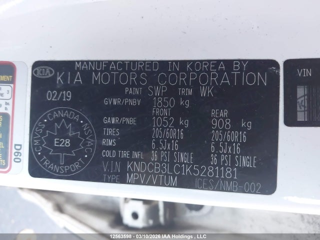 12563598 :رقم المزاد ، KNDCB3LC1K5281181 vin ، 2019 Kia Niro Fe/lx مزاد بيع