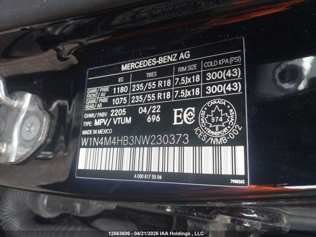 W1N4M4HB3NW230373 Mercedes-Benz Glb 250 4matic