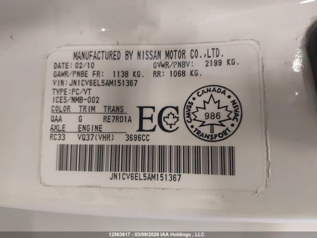 Продажа на аукционе авто 2010 Infiniti G37, vin: JN1CV6EL5AM151367, номер лота: 12563617