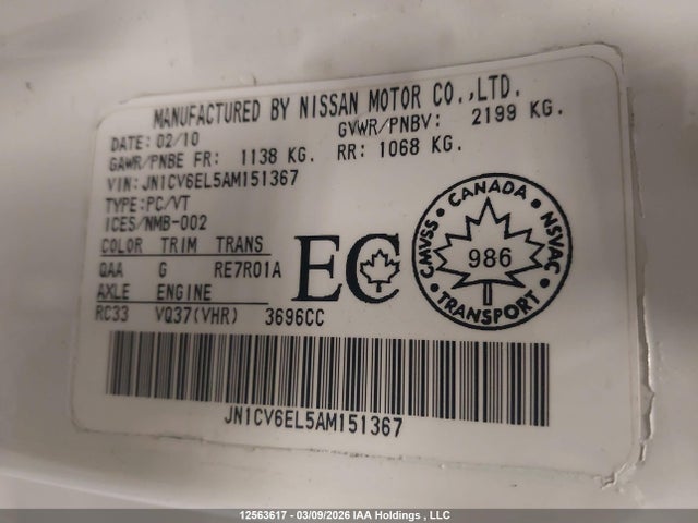 Продажа на аукционе авто 2010 Infiniti G37, vin: JN1CV6EL5AM151367, номер лота: 12563617