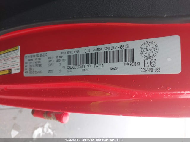 12563618 :رقم المزاد ، 1C4BJWDG6FL670840 vin ، 2015 Jeep Wrangler Unlimited Sport مزاد بيع