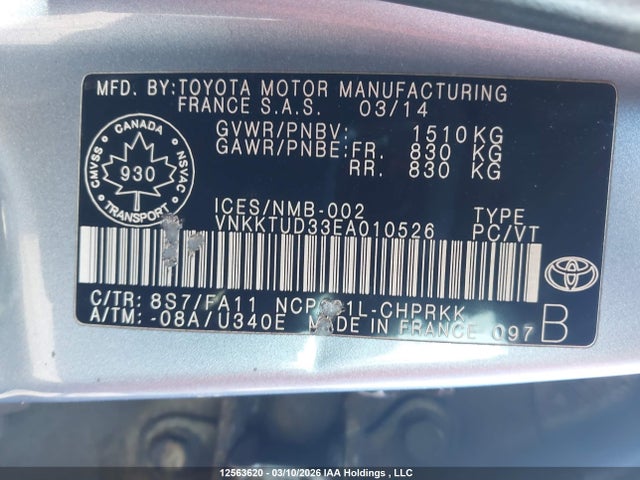Продаж на аукціоні авто 2014 Toyota Yaris, vin: VNKKTUD33EA010526, номер лоту: 12563620