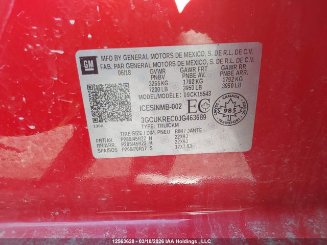 Aukcja sprzedaży 2018 Chevrolet Silverado K1500 Lt, vin: 3GCUKREC0JG463689, numer aukcji: 12563628