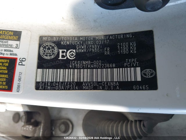 4T1BD1FK4HU223668 Toyota Camry Hybrid Le