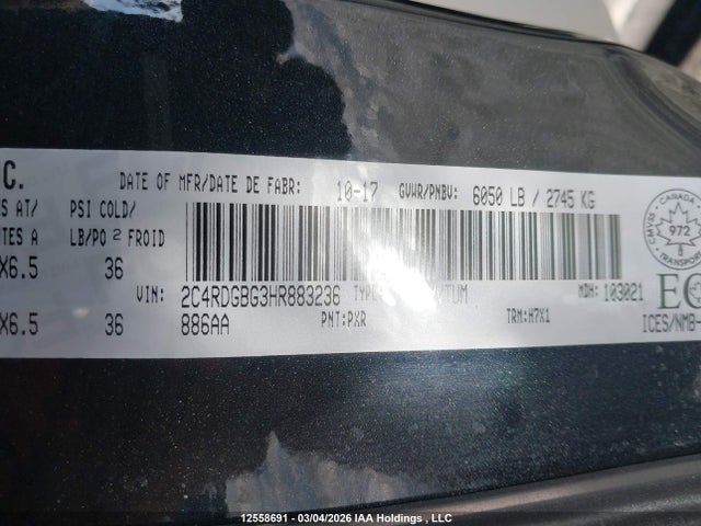 Продажа на аукционе авто 2017 Dodge Grand Caravan Cvp/sxt, vin: 2C4RDGBG3HR883236, номер лота: 12558691