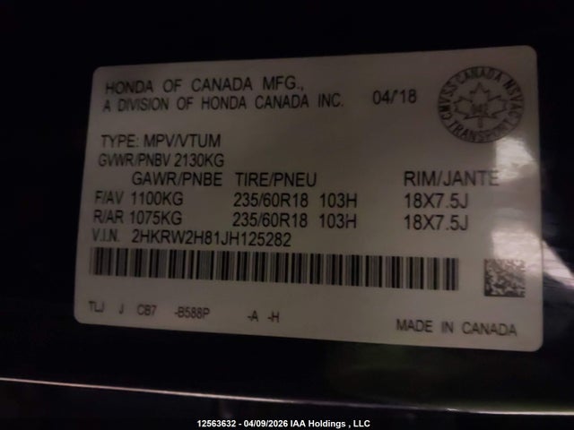 2HKRW2H81JH125282 Honda CR-V EXL