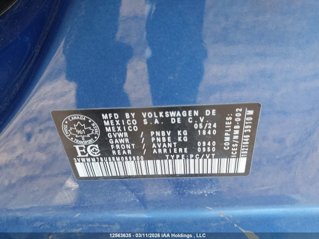12563635 :رقم المزاد ، 3VWWM7BU8RM089900 vin ، 2024 Volkswagen Jetta Comfortline مزاد بيع