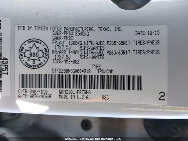 5TFDZ5BN9GX004918 Toyota Tacoma Sr5