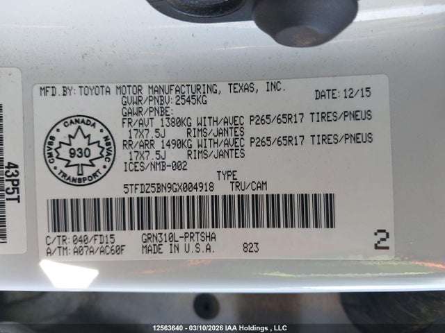 5TFDZ5BN9GX004918 Toyota Tacoma Sr5