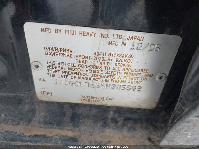 12558633 :رقم المزاد ، JF1GG67666H805542 vin ، 2006 Subaru Impreza 2.5 I مزاد بيع