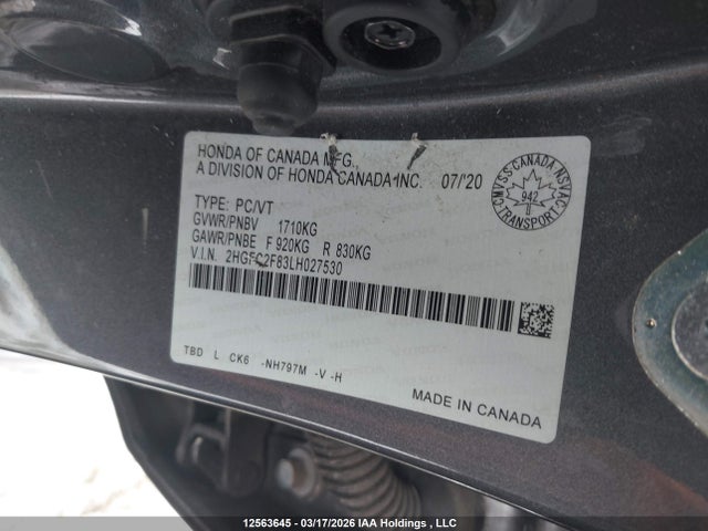 Продаж на аукціоні авто 2020 Honda Civic Sport, vin: 2HGFC2F83LH027530, номер лоту: 12563645