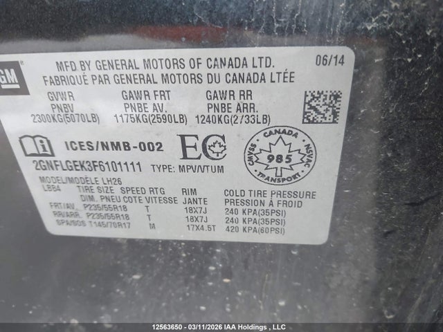 Продаж на аукціоні авто 2015 Chevrolet Equinox Lt, vin: 2GNFLGEK3F6101111, номер лоту: 12563650