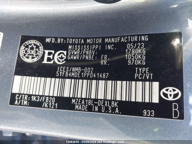 Продаж на аукціоні авто 2023 Toyota Corolla Le, vin: 5YFB4MDE1PP041487, номер лоту: 12563658