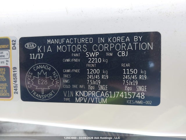 12563660 :رقم المزاد ، KNDPRCA61J7415748 vin ، 2018 Kia Sportage Sx مزاد بيع