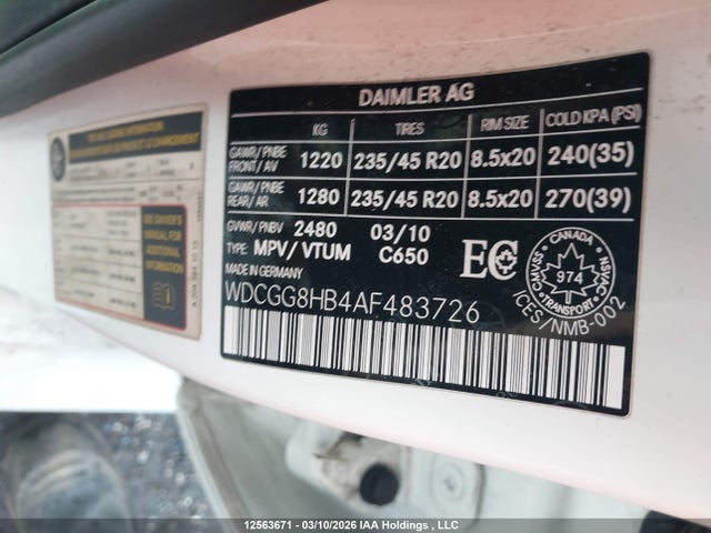 12563671 :رقم المزاد ، WDCGG8HB4AF483726 vin ، 2010 Mercedes-benz Glk-class مزاد بيع