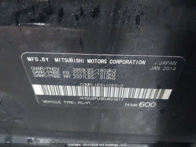 Aukcja sprzedaży 2014 Mitsubishi Lancer Se, vin: JA32U2FU3EU603817, numer aukcji: 12563694