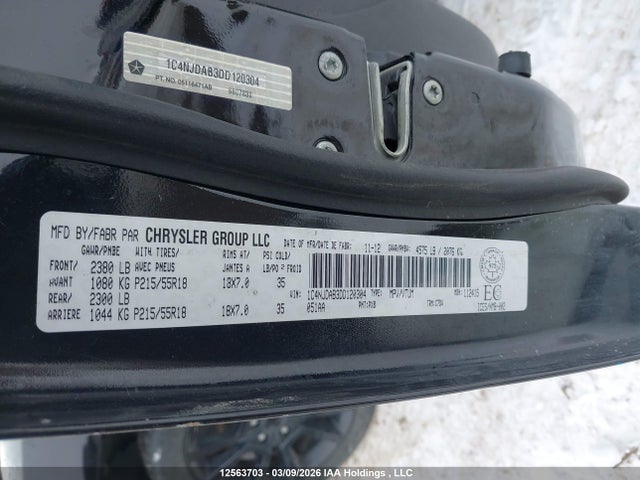 12563703 :رقم المزاد ، 1C4NJDAB3DD120304 vin ، 2013 Jeep Compass مزاد بيع
