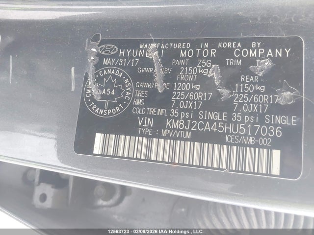 Aukcja sprzedaży 2017 Hyundai Tucson, vin: KM8J2CA45HU517036, numer aukcji: 12563723