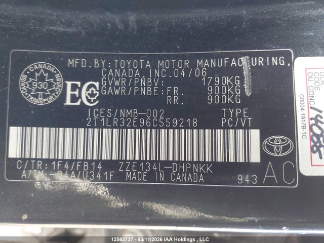 Продаж на аукціоні авто 2006 Toyota Corolla Matrix Xr, vin: 2T1LR32E96C559218, номер лоту: 12563737
