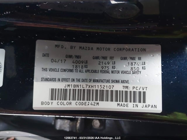 2017 Mazda Mazda3 Gs მანქანა იყიდება აუქციონზე, vin: JM1BN1L7XH1152107, აუქციონის ნომერი: 12563741