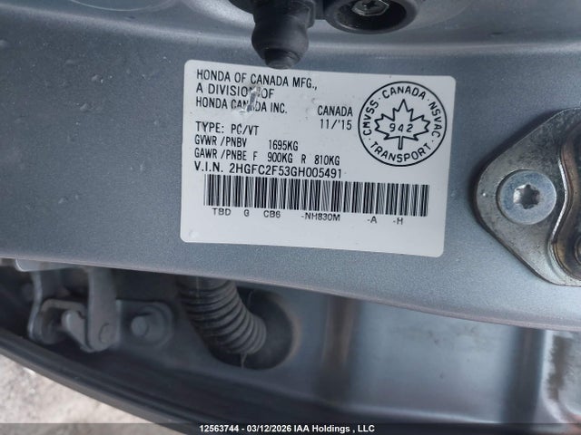 Продаж на аукціоні авто 2016 Honda Civic Lx, vin: 2HGFC2F53GH005491, номер лоту: 12563744