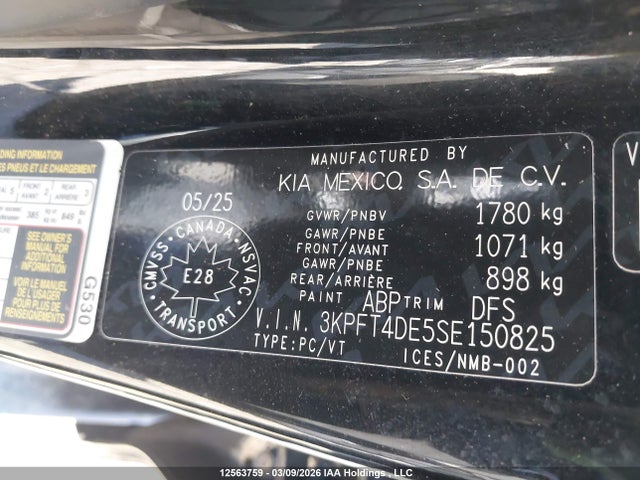 Продажа на аукционе авто 2025 Kia K4 Lx/lxs, vin: 3KPFT4DE5SE150825, номер лота: 12563759