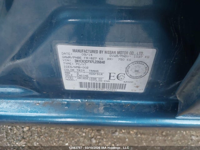 2015 Nissan Micra S/sr/sv მანქანა იყიდება აუქციონზე, vin: 3N1CK3CPXFL226840, აუქციონის ნომერი: 12563787