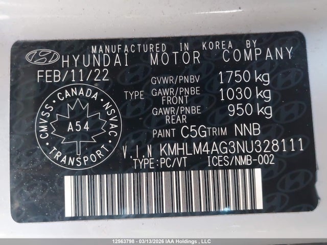 KMHLM4AG3NU328111 Hyundai Elantra Preferred Ivt