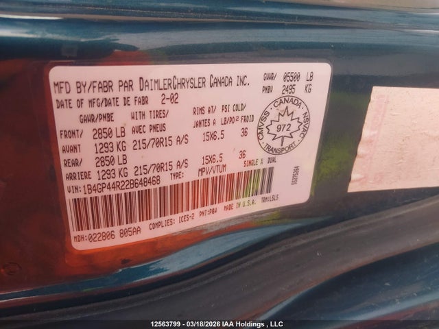 Продаж на аукціоні авто 2002 Dodge Grand Caravan Sport, vin: 1B4GP44R22B648468, номер лоту: 12563799