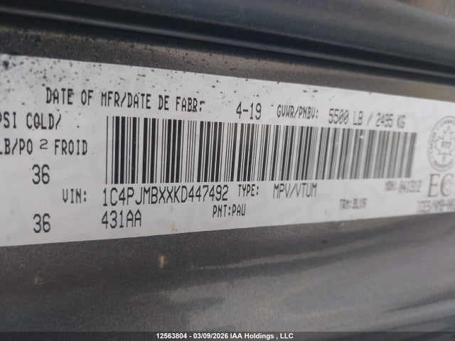 1C4PJMBXXKD447492 Jeep Cherokee Trailhawk