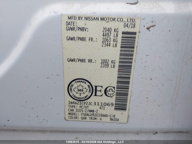 Aukcja sprzedaży 2018 Nissan Leaf S/sl/sv, vin: 1N4AZ1CP2JC311069, numer aukcji: 12563815