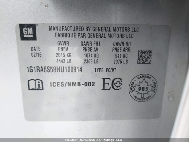 1G1RA6S58HU100814 Chevrolet VOLT LT