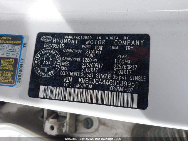 Aukcja sprzedaży 2016 Hyundai Tucson Premium, vin: KM8J3CA44GU139951, numer aukcji: 12563840