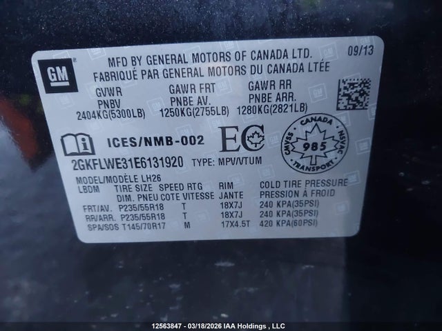 Aukcja sprzedaży 2014 Gmc Terrain Sle, vin: 2GKFLWE31E6131920, numer aukcji: 12563847