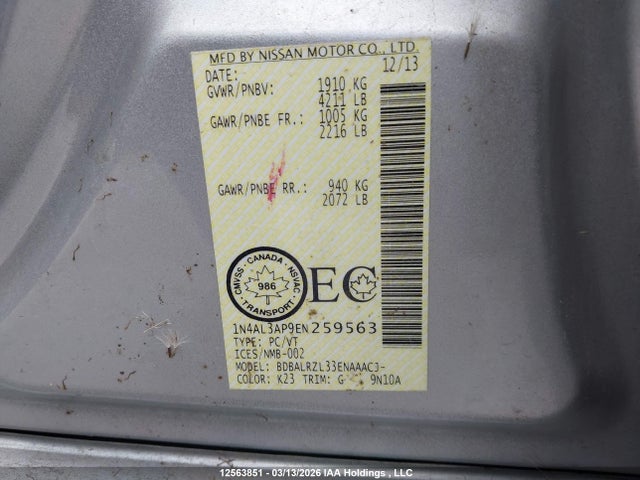 1N4AL3AP9EN259563 Nissan Altima 2.5/s/sv/sl