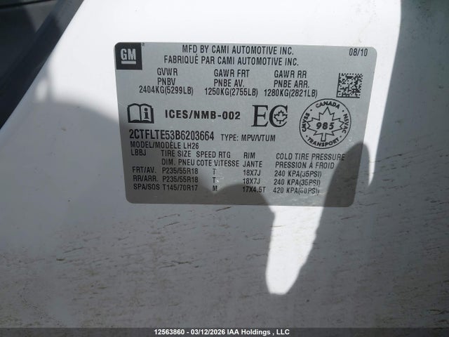 Aukcja sprzedaży 2011 Gmc Terrain Sle-2, vin: 2CTFLTE53B6203664, numer aukcji: 12563860