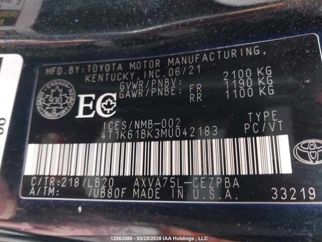 4T1K61BK3MU042183 Toyota CAMRY XSE