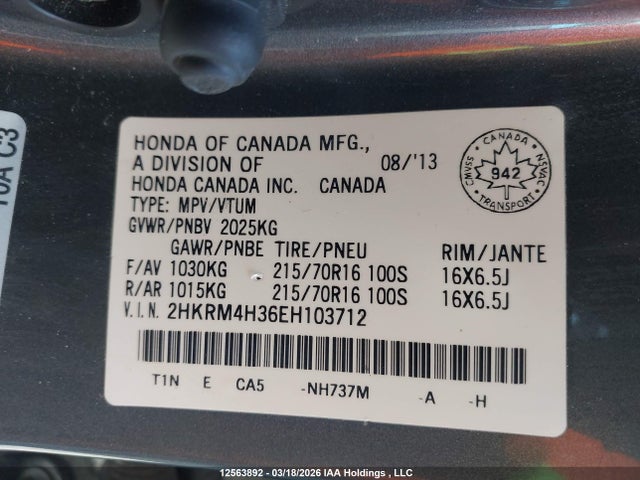 Продаж на аукціоні авто 2014 Honda Cr-v Lx, vin: 2HKRM4H36EH103712, номер лоту: 12563892