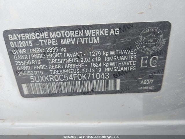 Продажа на аукционе авто 2015 Bmw X5 Xdrive35i, vin: 5UXKR0C54F0K71043, номер лота: 12563905