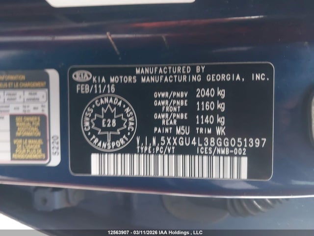 5XXGU4L38GG051397 KIA Optima Ex/ex Tech