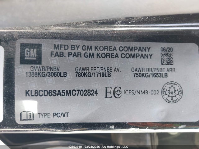 2021 Chevrolet Spark 1lt Cvt მანქანა იყიდება აუქციონზე, vin: KL8CD6SA5MC702824, აუქციონის ნომერი: 12563910