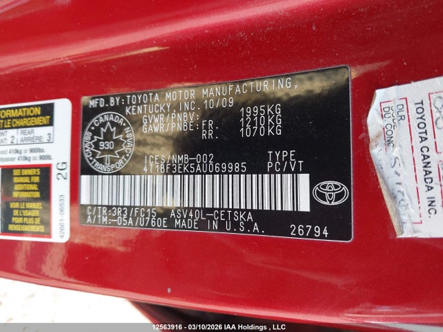 Aukcja sprzedaży 2010 Toyota Camry, vin: 4T1BF3EK5AU069985, numer aukcji: 12563916