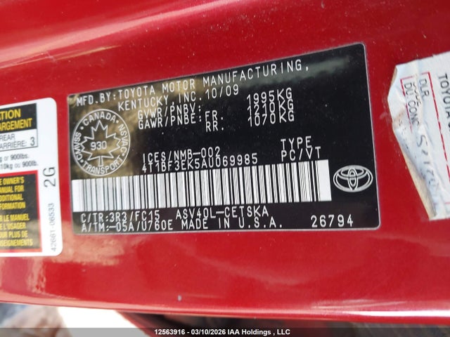 Aukcja sprzedaży 2010 Toyota Camry, vin: 4T1BF3EK5AU069985, numer aukcji: 12563916