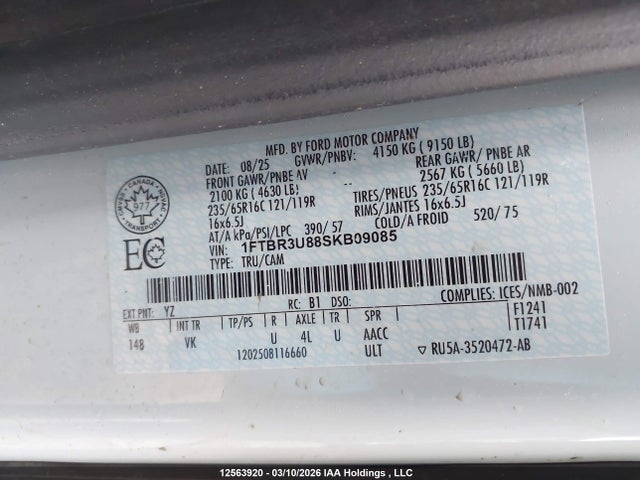 Продаж на аукціоні авто 2025 Ford Transit T-250, vin: 1FTBR3U88SKB09085, номер лоту: 12563920