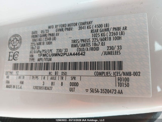 1FMCU9MN2PUA44642 Ford Escape St-line