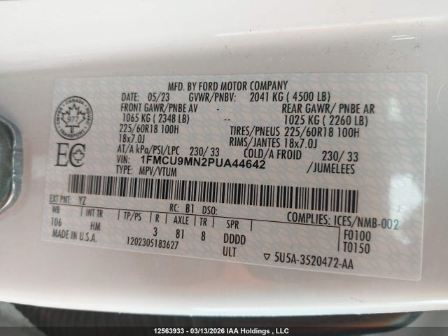 1FMCU9MN2PUA44642 Ford Escape St-line