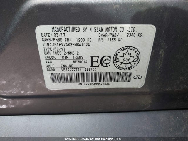Продажа на аукционе авто 2017 Infiniti Q50, vin: JN1EV7AR3HM841024, номер лота: 12563939