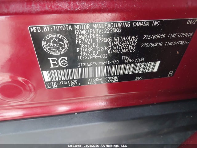 2T3DWRFV0MW117179 Toyota Rav4 Hybrid Limited
